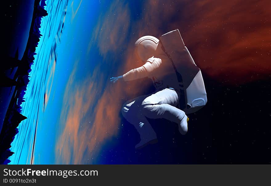 A conceptual image of spaceman or astronaut floating in space. A conceptual image of spaceman or astronaut floating in space.