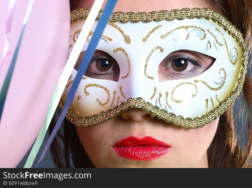 Brunette With Mask Closeup