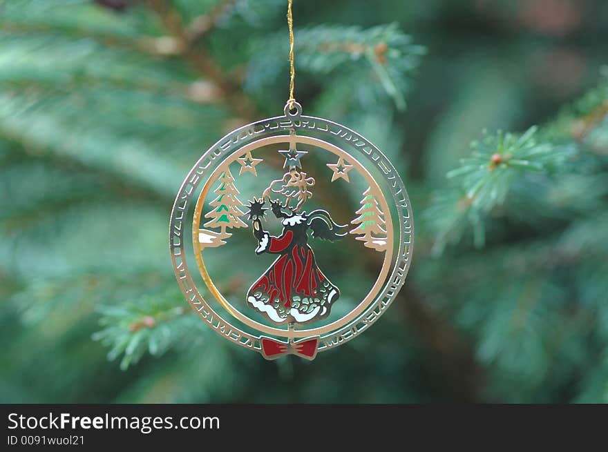 Christmas dancer decoration hang from branch. Christmas dancer decoration hang from branch