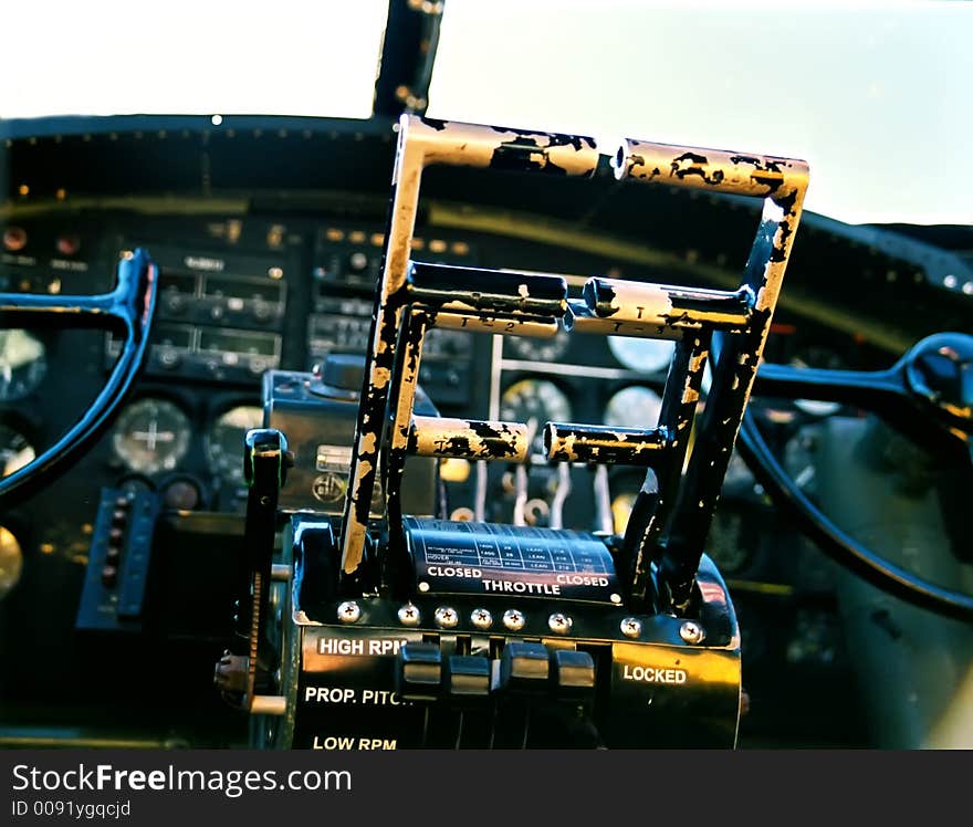 B-17 bomber engine throttle controls. B-17 bomber engine throttle controls.