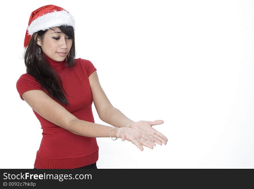 Girl In Santa Hat Looking At Your Product