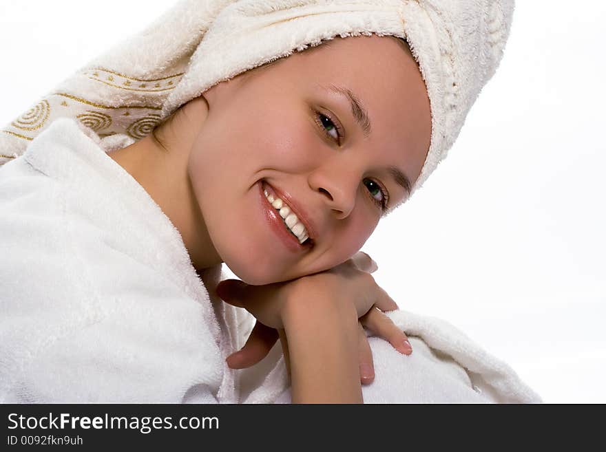 Beauty Girl In Towel After Shower