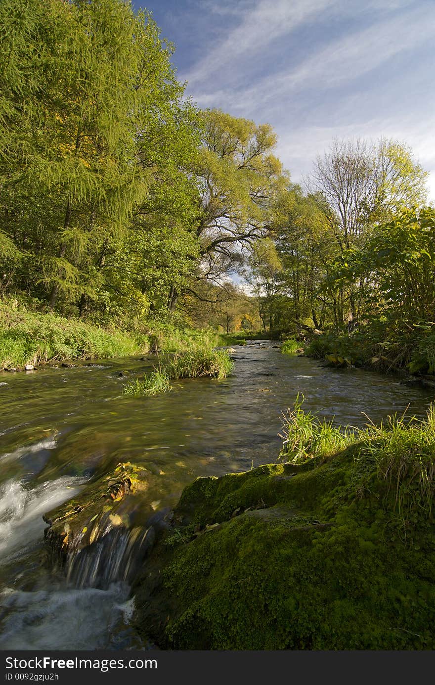 Autumn, small river near Zlotoryja town in Poland. Autumn, small river near Zlotoryja town in Poland