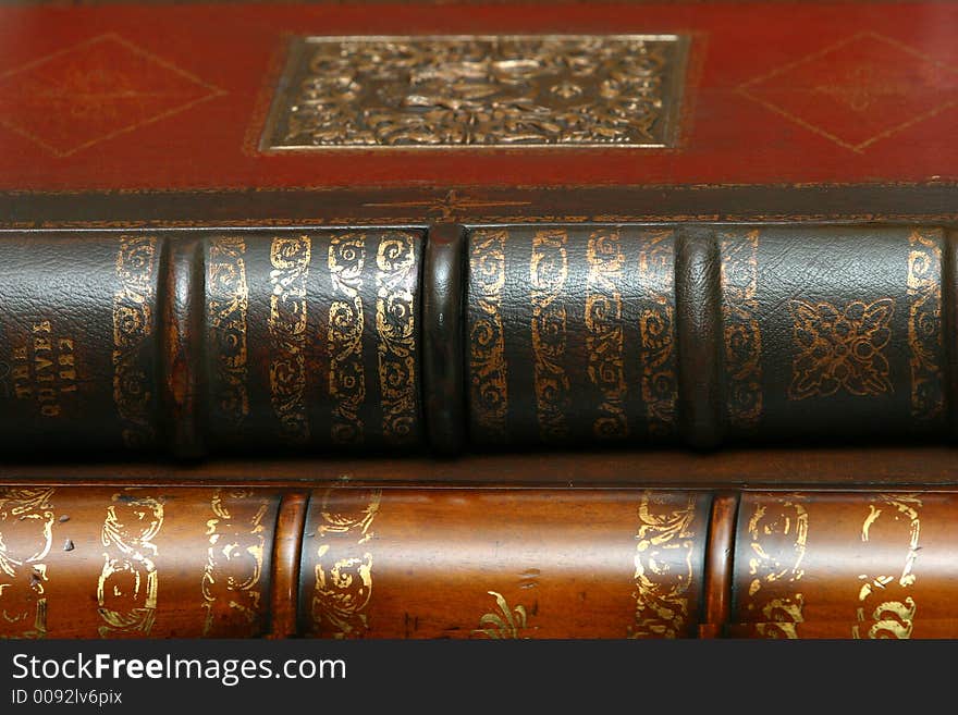 Two ancient books in leather bindings issued in 1882