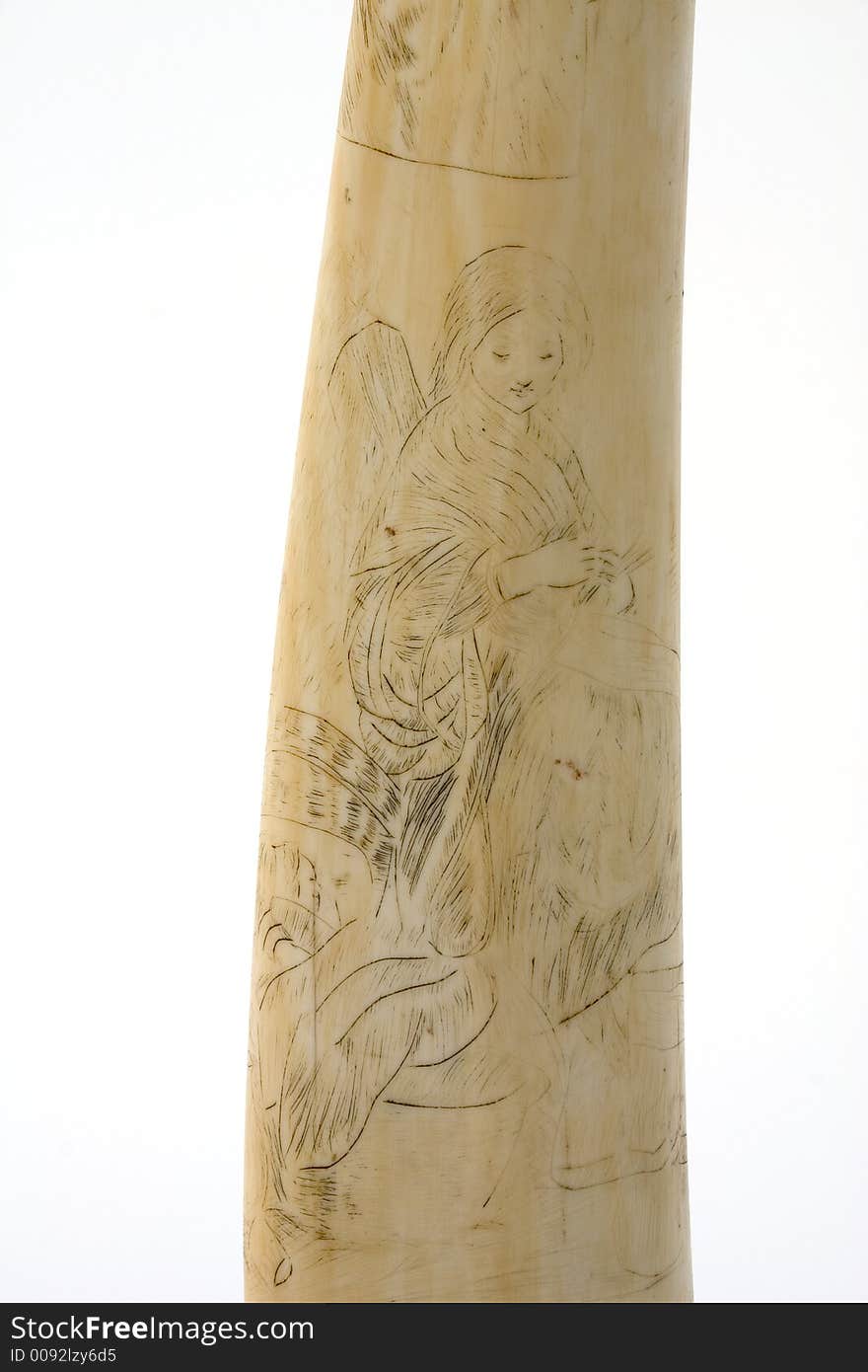 Scrimshaw. Ivory with engraved woman