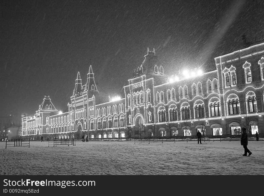 Hard snowfall in Moscow at Red Square