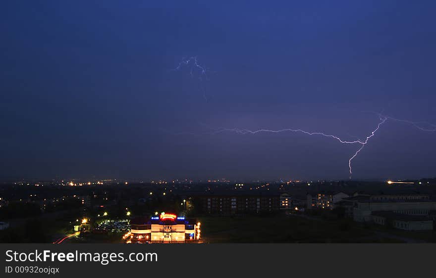 Big night town, sky and a flash. Big night town, sky and a flash