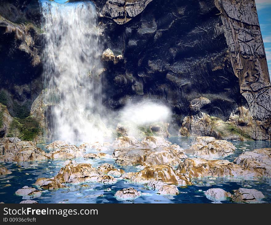 A digitally created image of a beautiful waterfall. A digitally created image of a beautiful waterfall