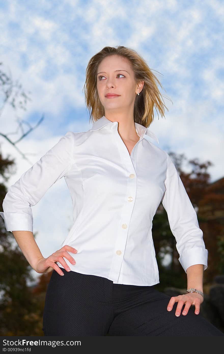 A young successful businesswomen posing outdoors. A young successful businesswomen posing outdoors.