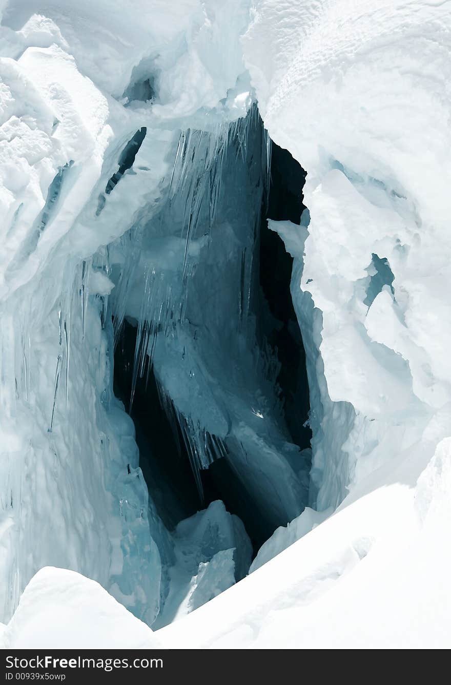 Winter icicle on the glacier