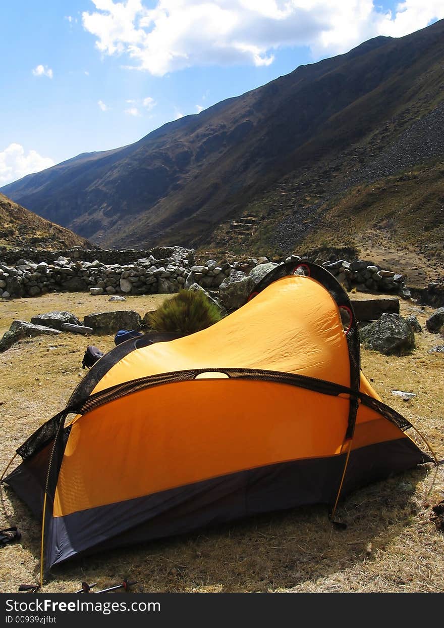 Yellow tent in the mountain. Yellow tent in the mountain