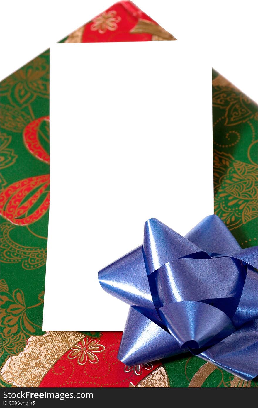 A christmas present with a blank card on it. A christmas present with a blank card on it