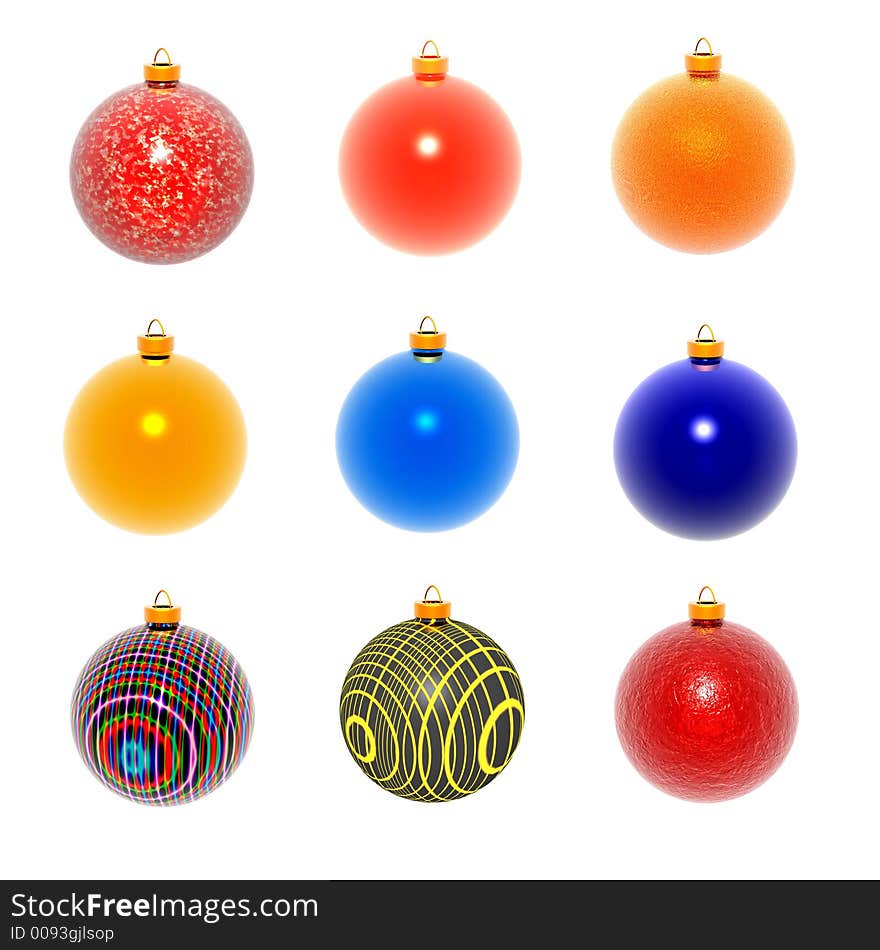 Xmas balls set isolated on white background - digital artwork. Xmas balls set isolated on white background - digital artwork