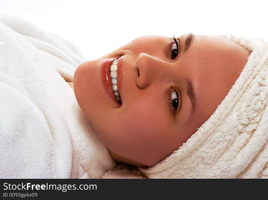 Beauty Girl In Towel After Shower