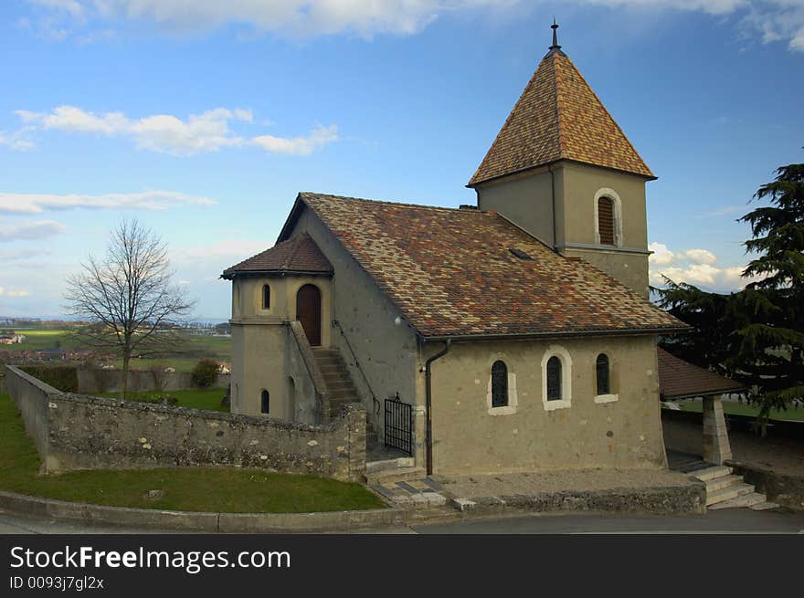 The little church in the vineyards at Luins, Switzerland.