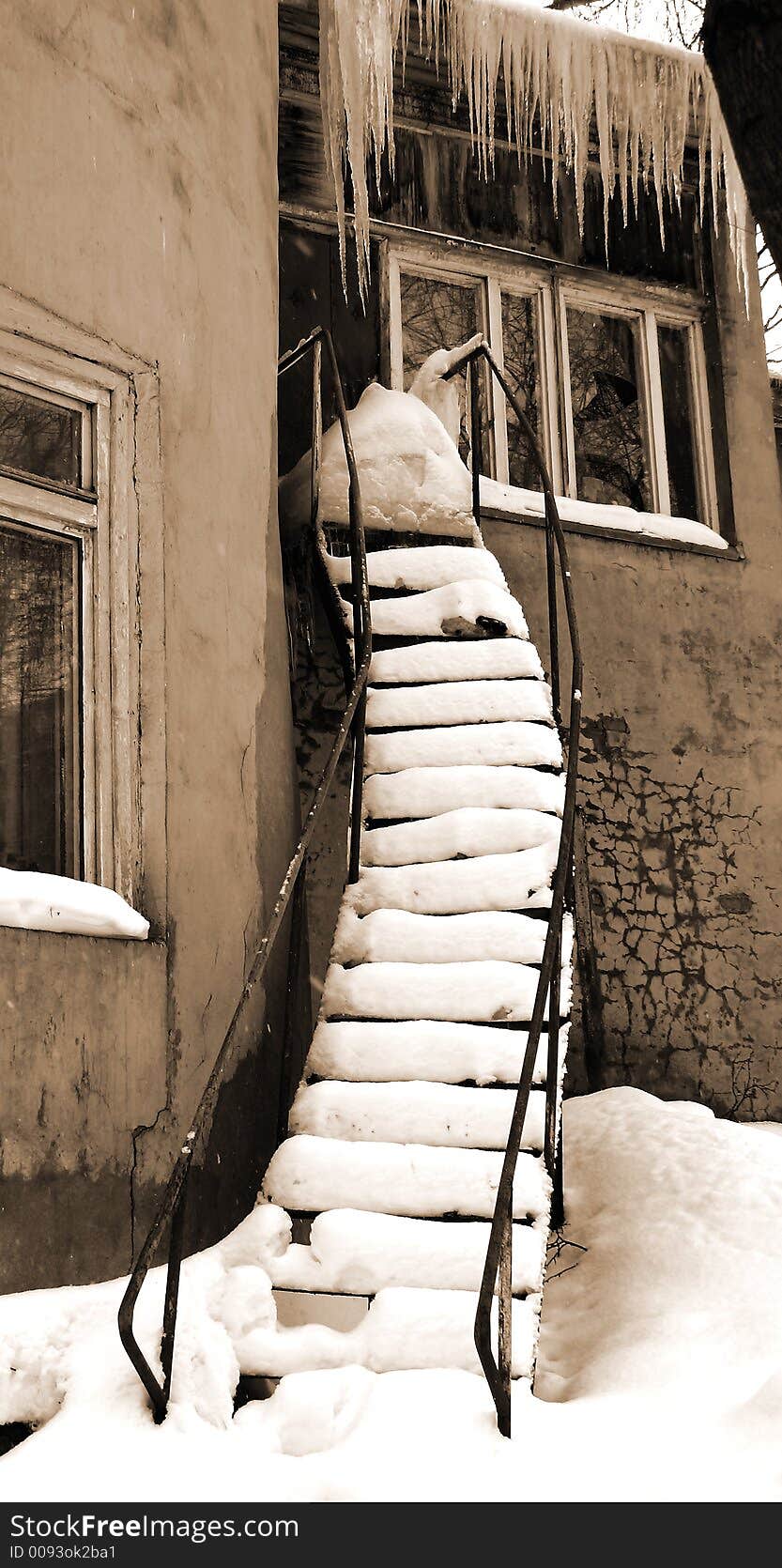 Old building. Sepia. Stairs. Winter. Old building. Sepia. Stairs. Winter.