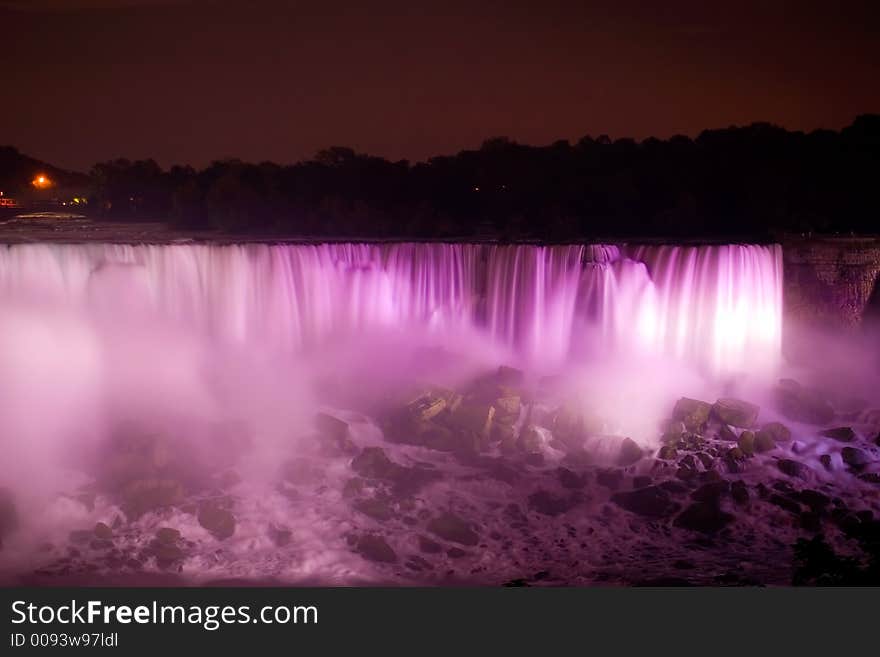 Niagara Falls at night with the lights. Niagara Falls at night with the lights