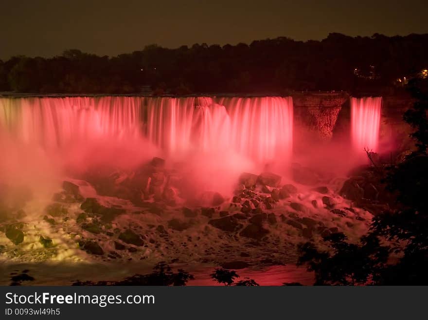 Niagara Falls at night with the lights. Niagara Falls at night with the lights