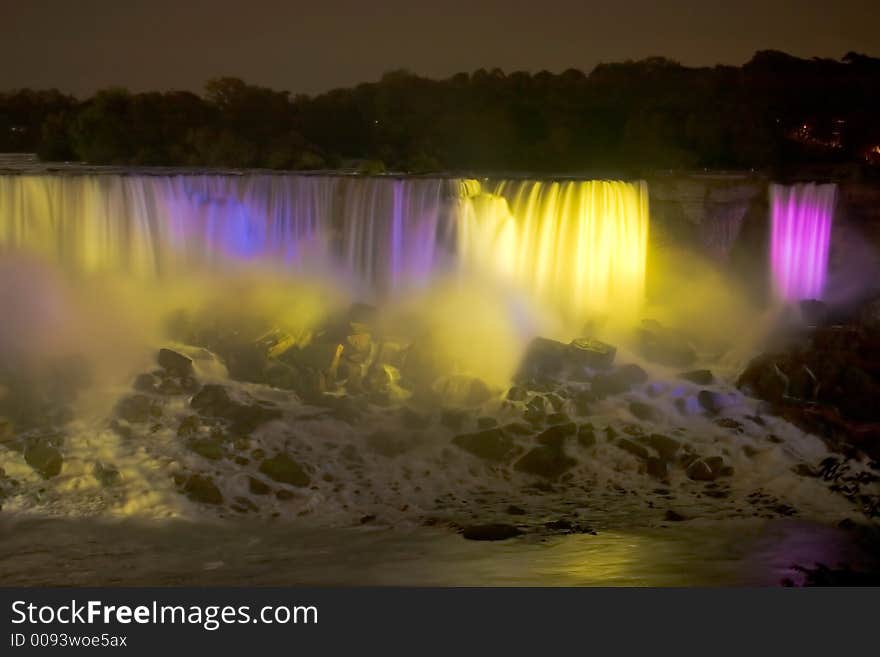 Niagara Falls at night with the lights. Niagara Falls at night with the lights