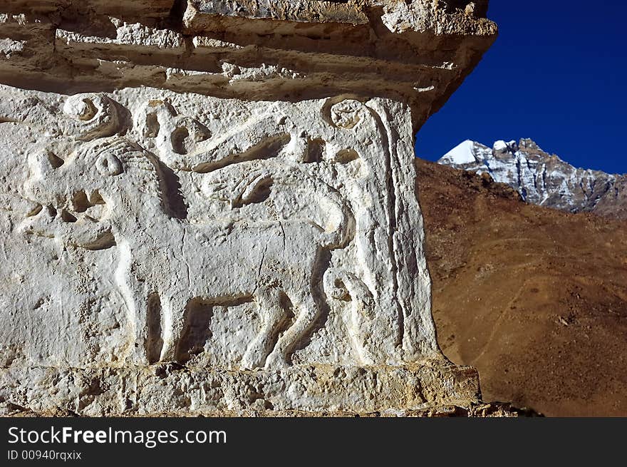 Detail of a tibetan stupa in Zanskar valley, Ladakh, India. Detail of a tibetan stupa in Zanskar valley, Ladakh, India