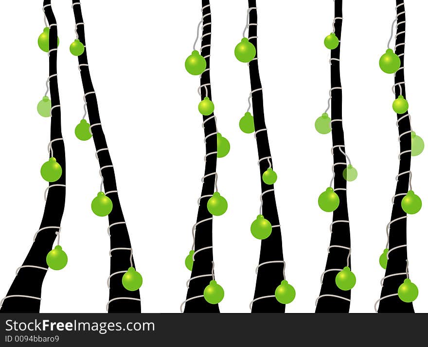 Trees with Green Christmas Ornaments (vector). Trees with Green Christmas Ornaments (vector)