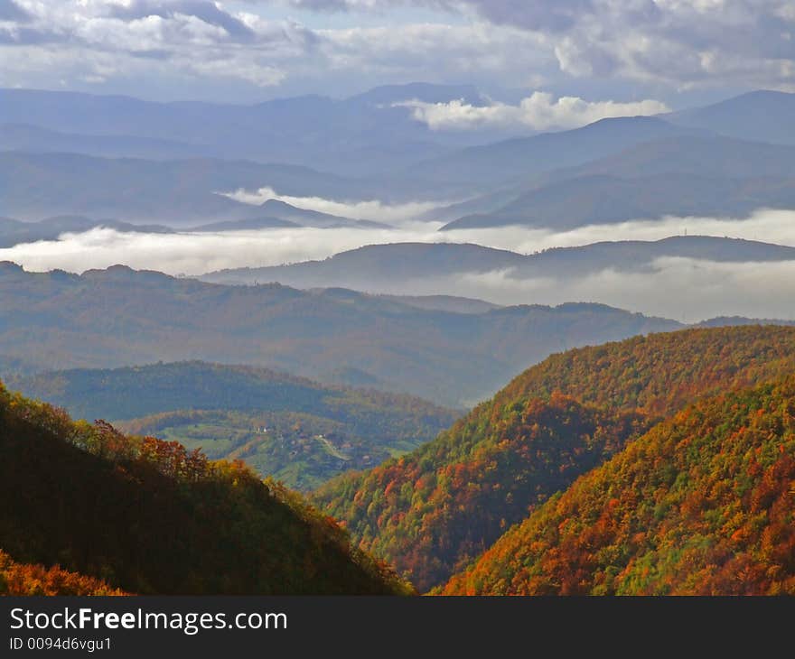 Fall in nature, red trees ad blue sky. Fall in nature, red trees ad blue sky.