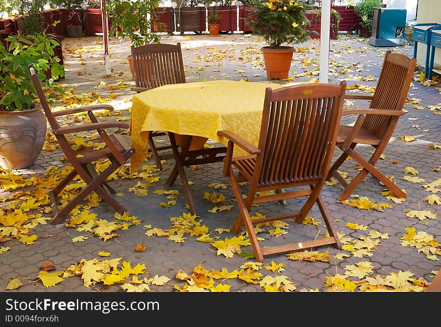 Autumn Empty Terrace Table