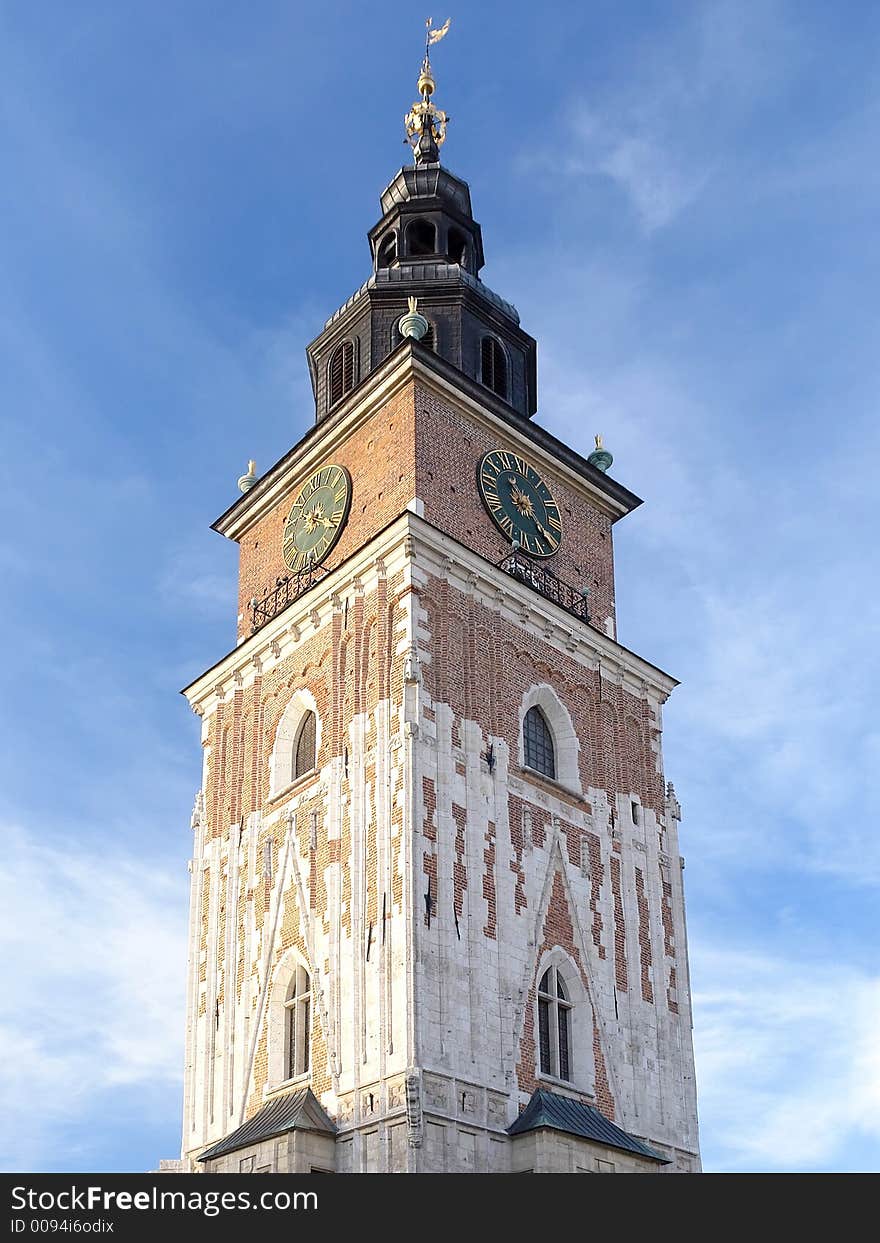 Historical Medieval Town Hall tower in Krakow, Poland