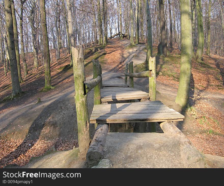 Wooden bridge in the park - autumnal wiev