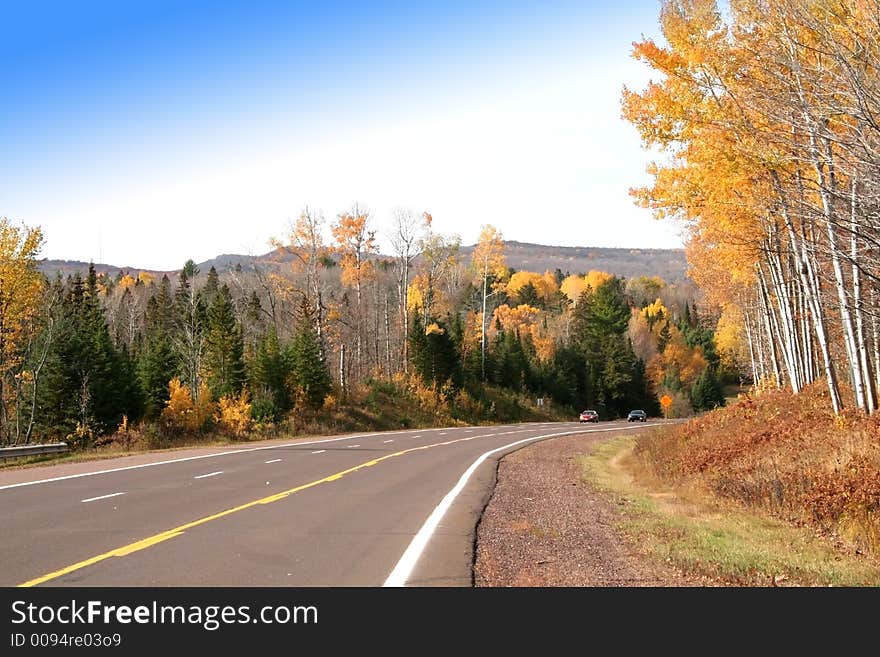 Road through colourful autumn trees. Road through colourful autumn trees