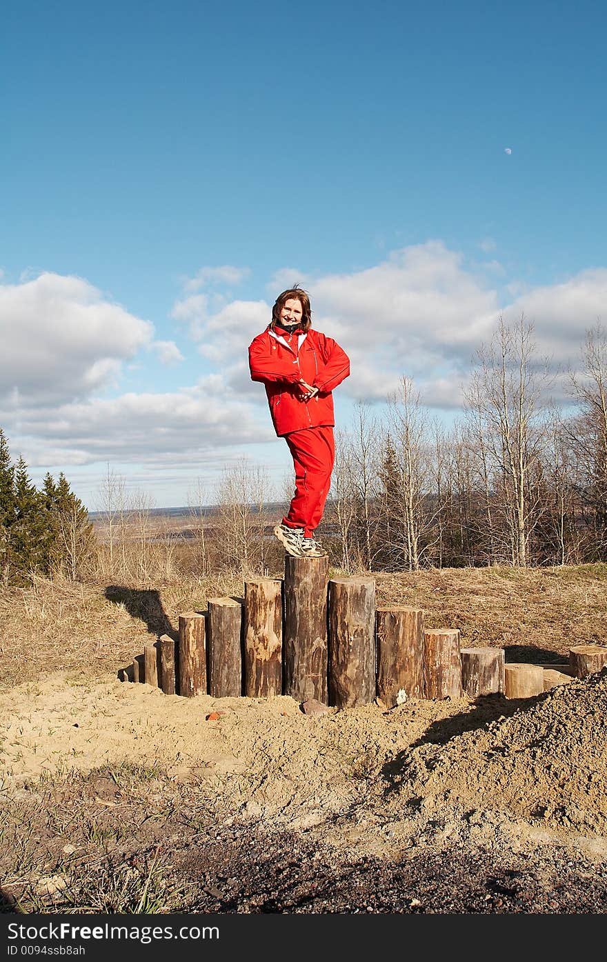 Young woman in red clothes