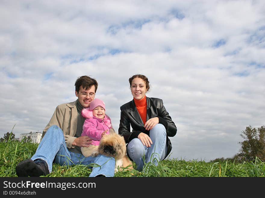 Family with baby and dog