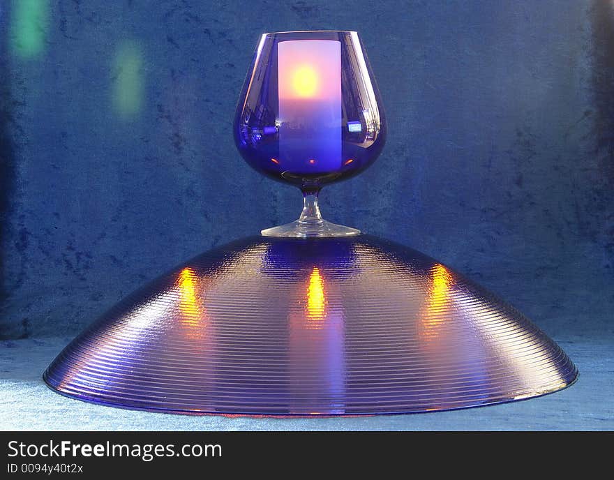 Blue Goblet, Plate, Blue background. Blue Goblet, Plate, Blue background