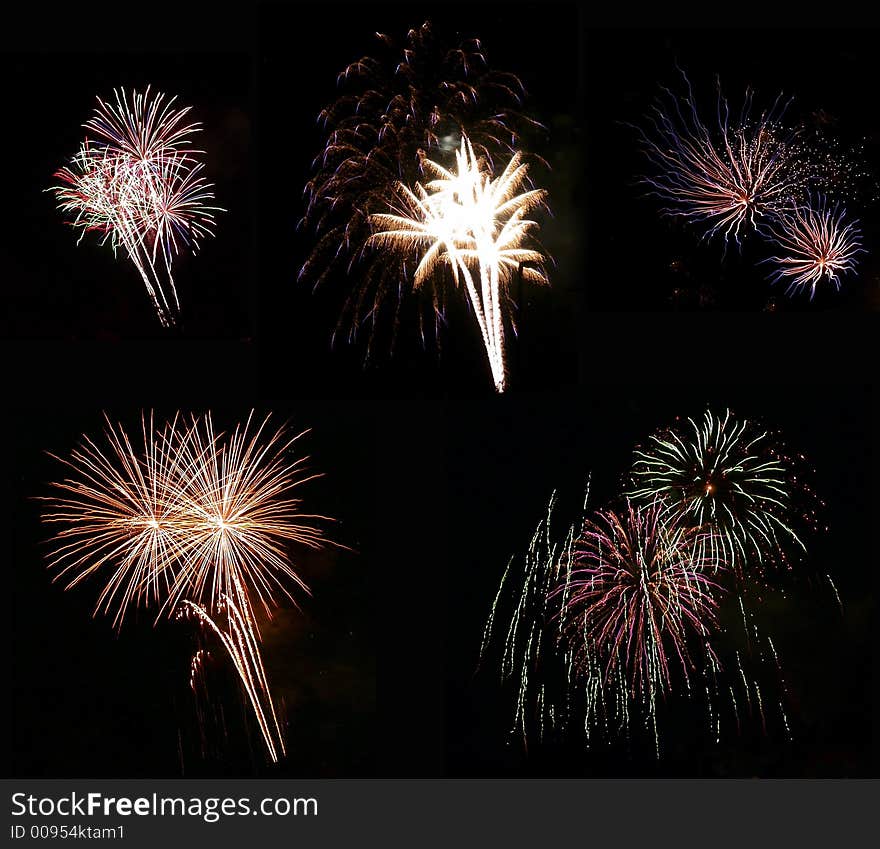 Group of five fireworks display