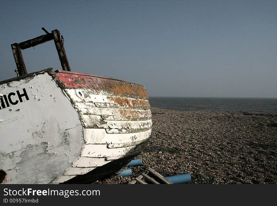 Old fishing boat on the shore at Aldeburgh, Suffolk, England