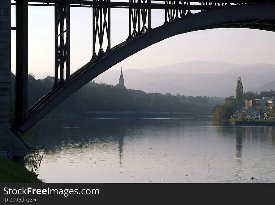 River Drava and city of Maribor, Slovenia. River Drava and city of Maribor, Slovenia