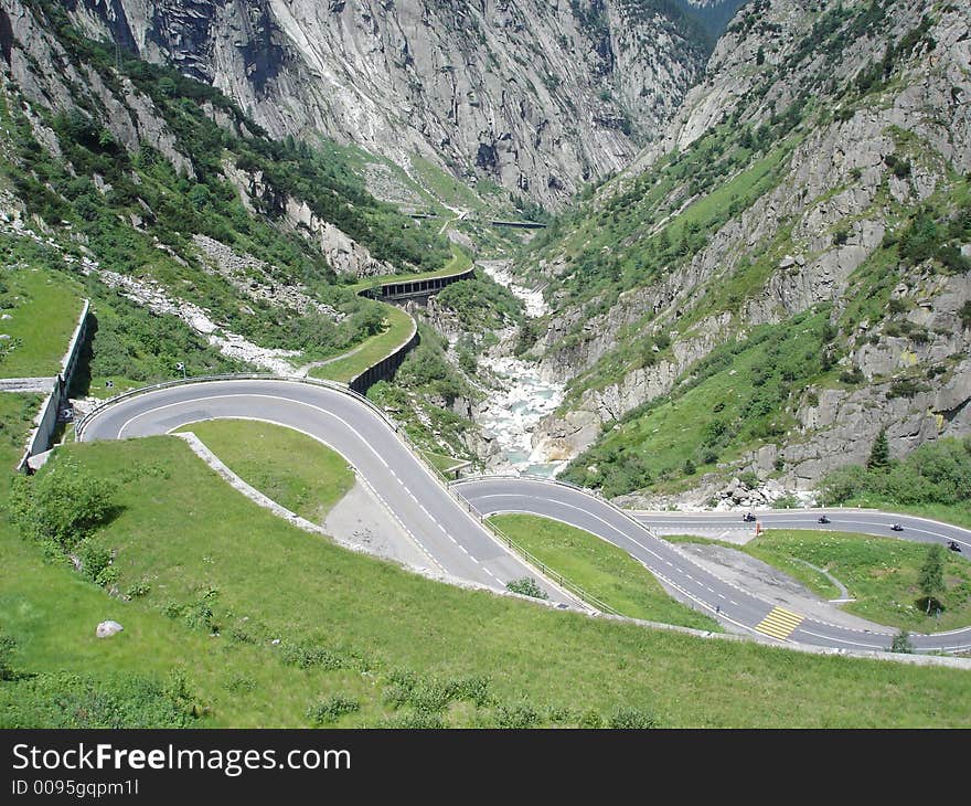 The street from the schöllenen canyon. The street from the schöllenen canyon