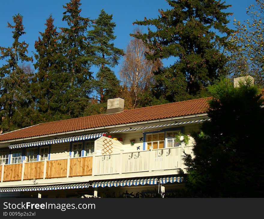 Skyline of a white wood building. Skyline of a white wood building