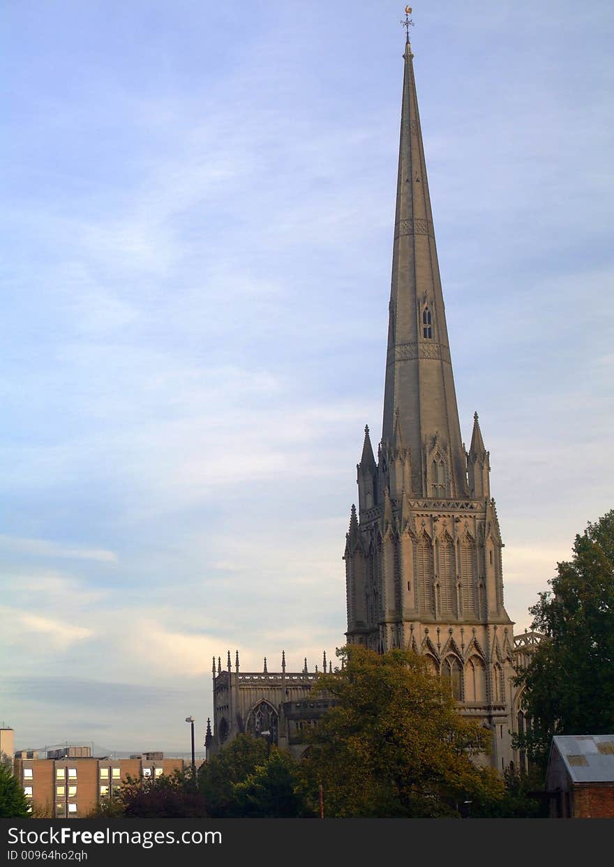 Chruch spire with blue sky background. Chruch spire with blue sky background