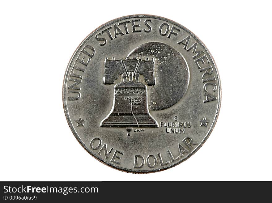 One dollar coin, isolated on white, clipping path included