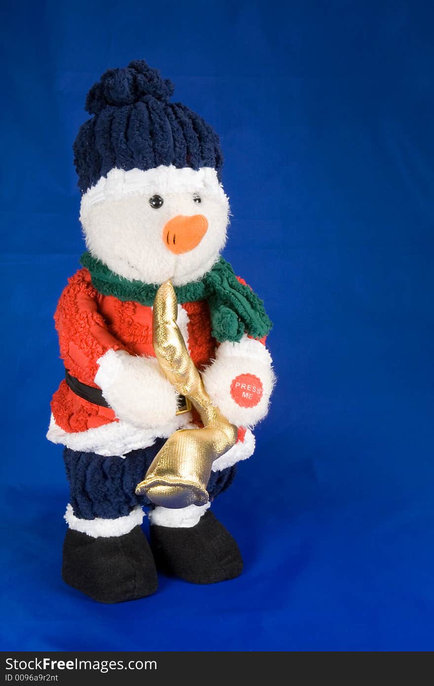 Kids christmas toy snowman on blue