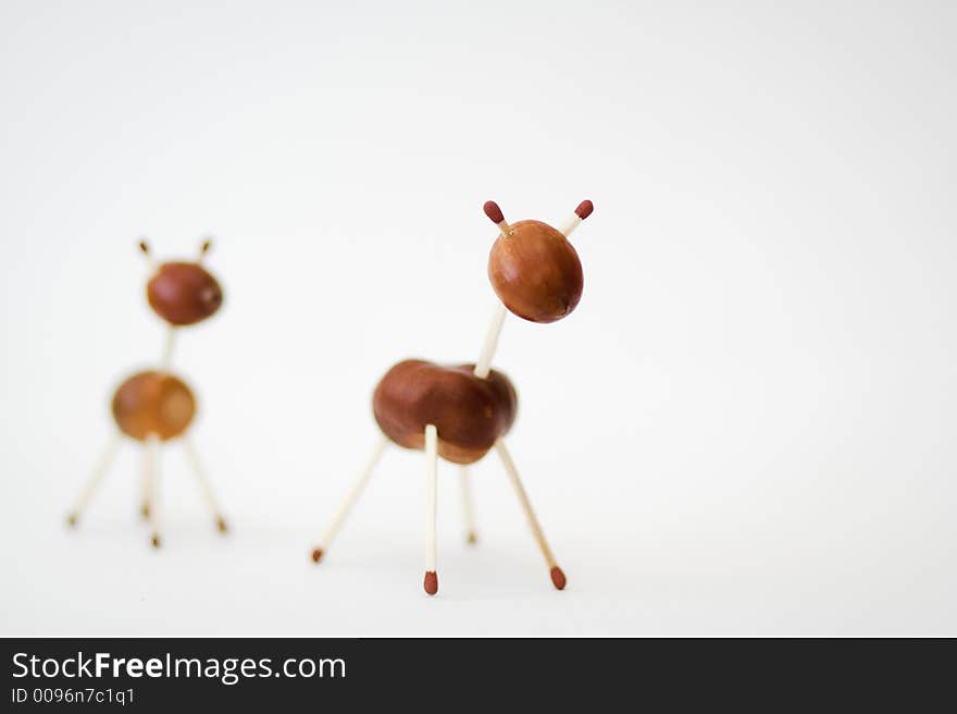 Animals made from chestnuts and acorns. Animals made from chestnuts and acorns