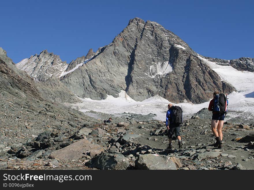 Backpackers in the high mountains