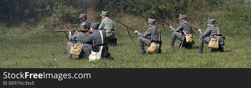 War scene in a demonstrative show from the first world war. War scene in a demonstrative show from the first world war