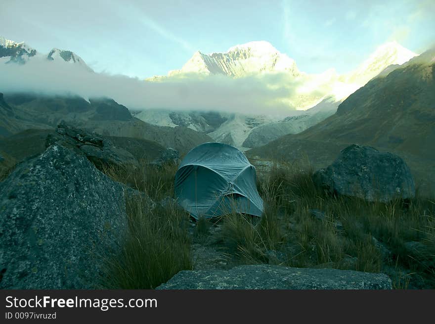 Tent in the Cordilleras mountain