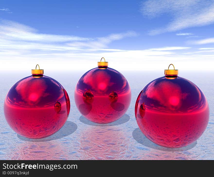 Three xmas balls - 3d scene. Three xmas balls - 3d scene