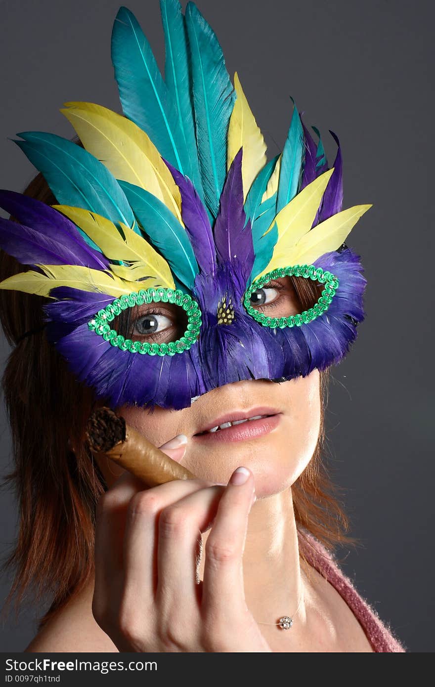 Model With Feather Mask