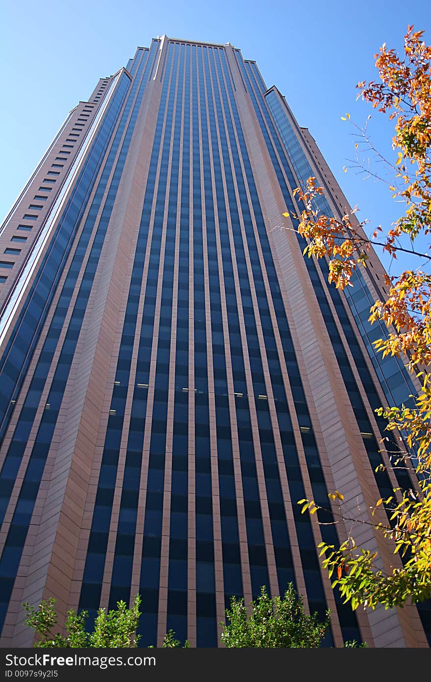 A view of an office tower shot from ground level. A view of an office tower shot from ground level