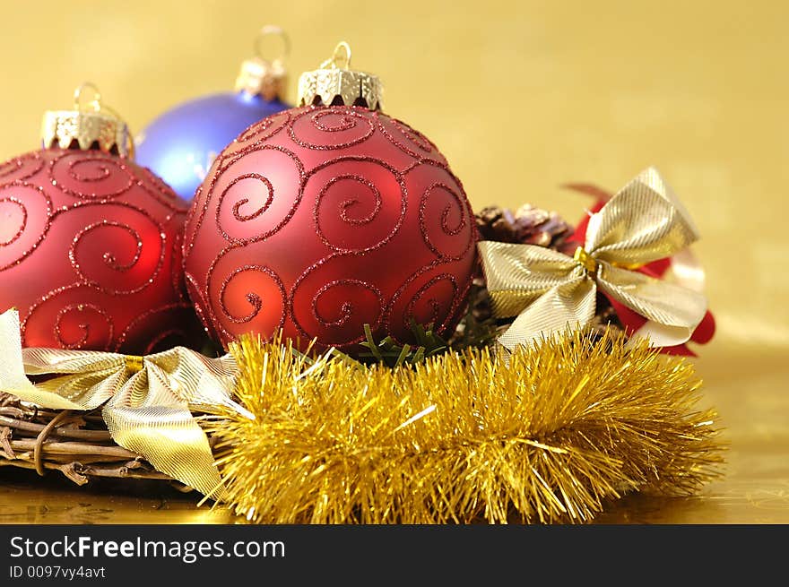 Christmas decoration on golden background. Browse other christmas decorations