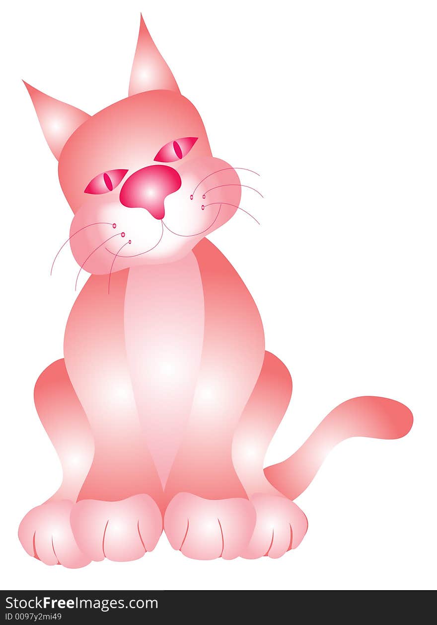 Pink kitty cat over a white background.